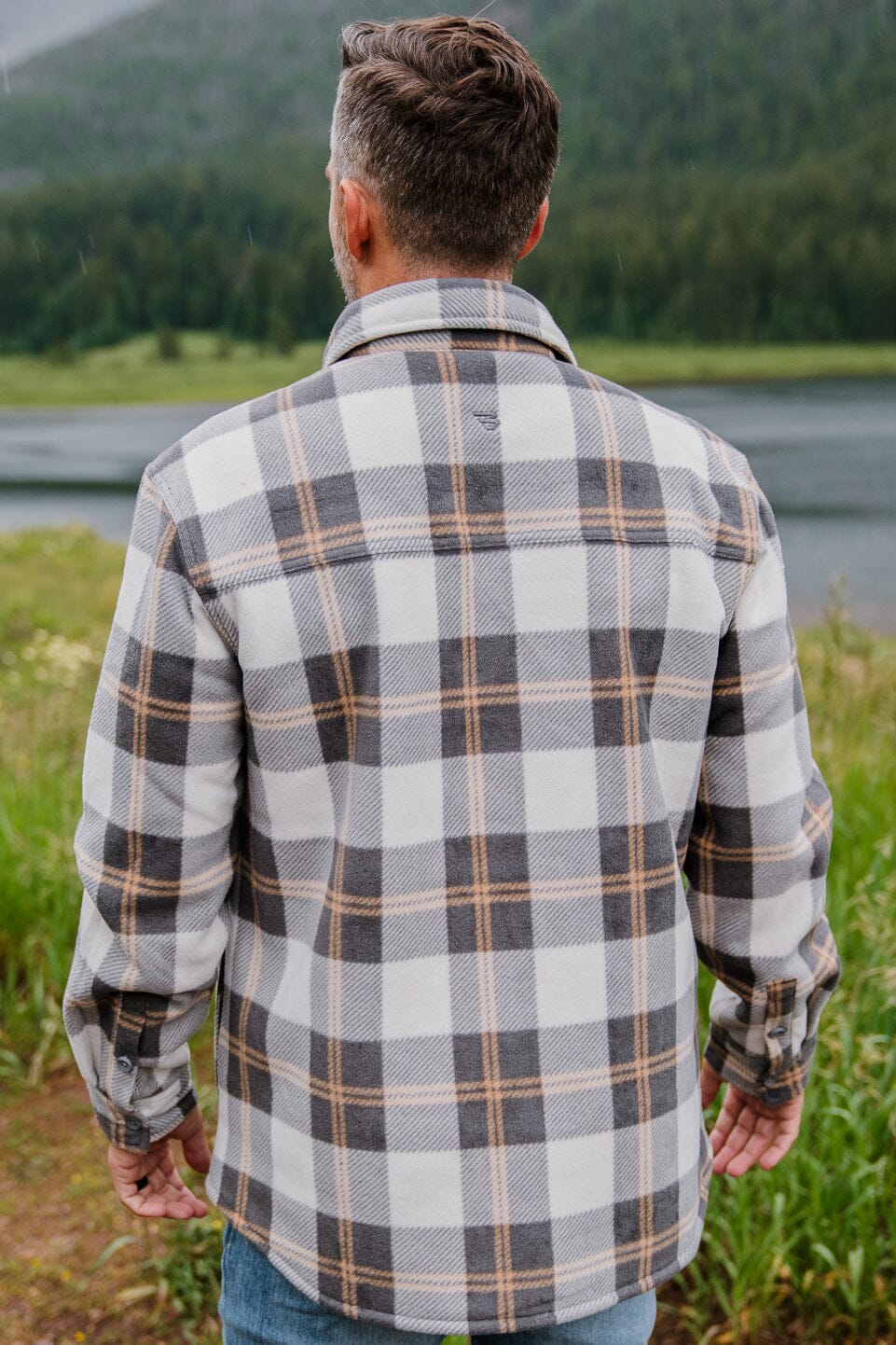 Burlebo Button Up Fleece Shacket in Coyote Plaid