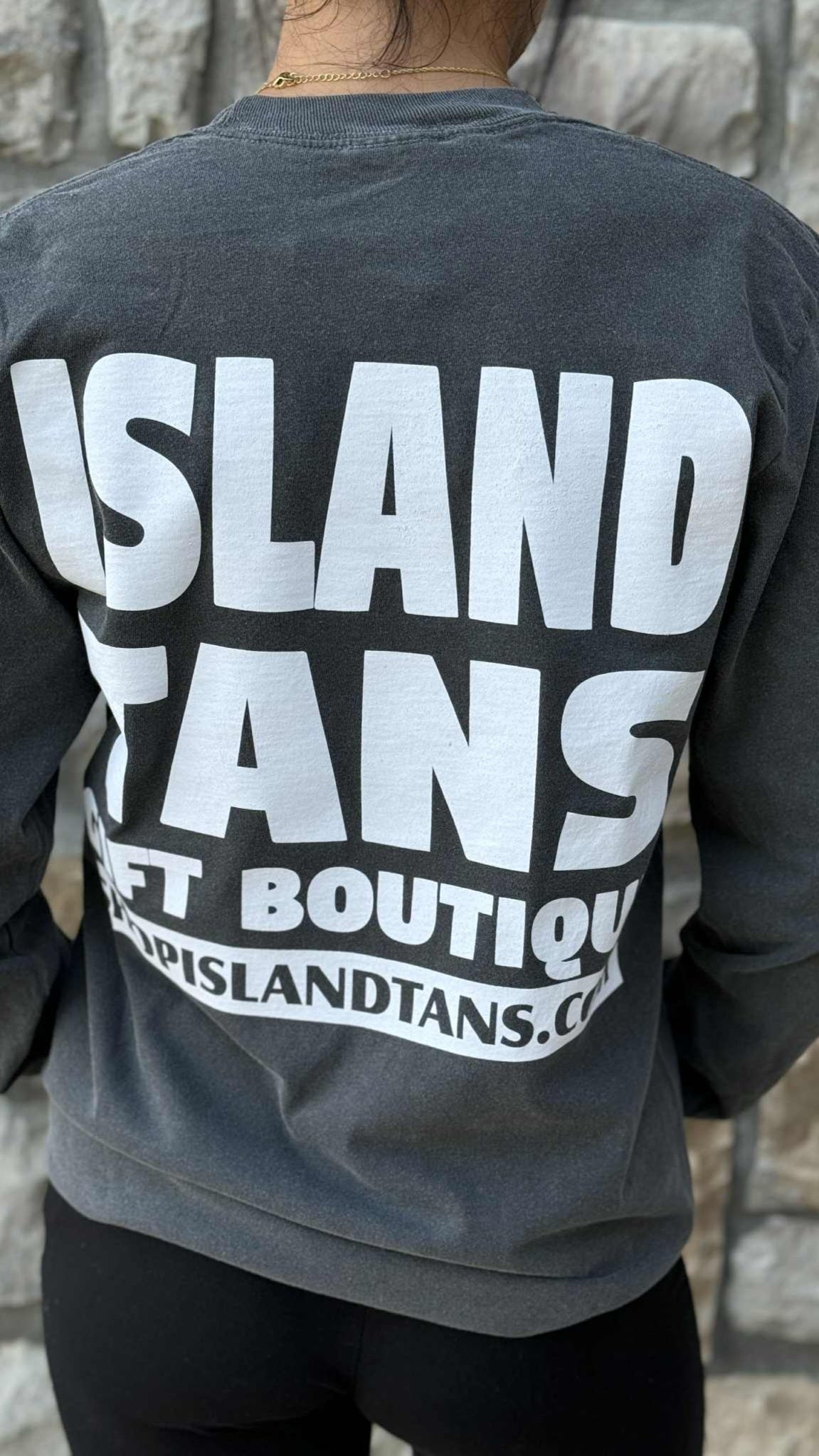 Island Tans Logo Tee- LS Pepper Grey with White