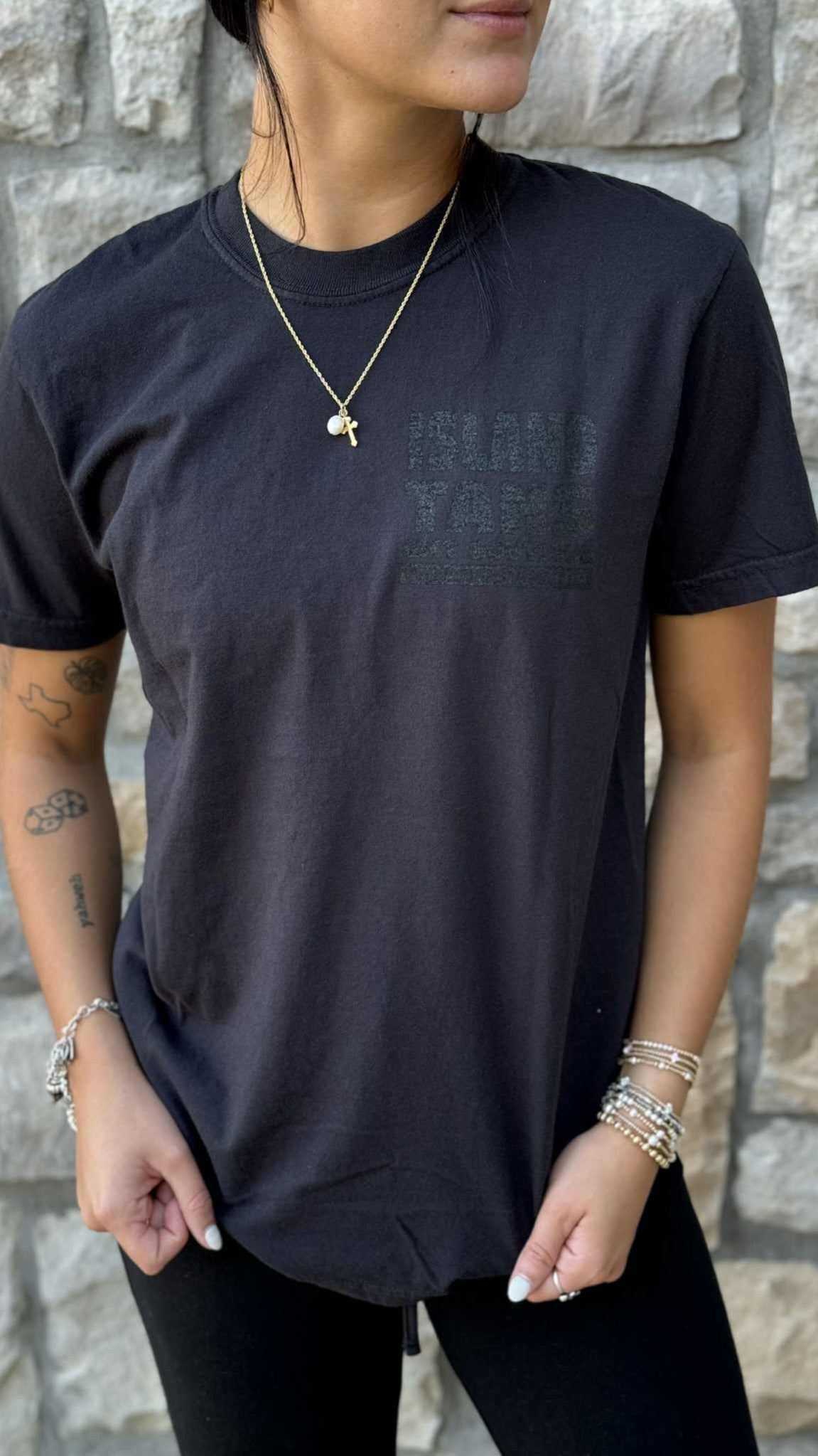 Island Tans Logo Tee- Black with Black