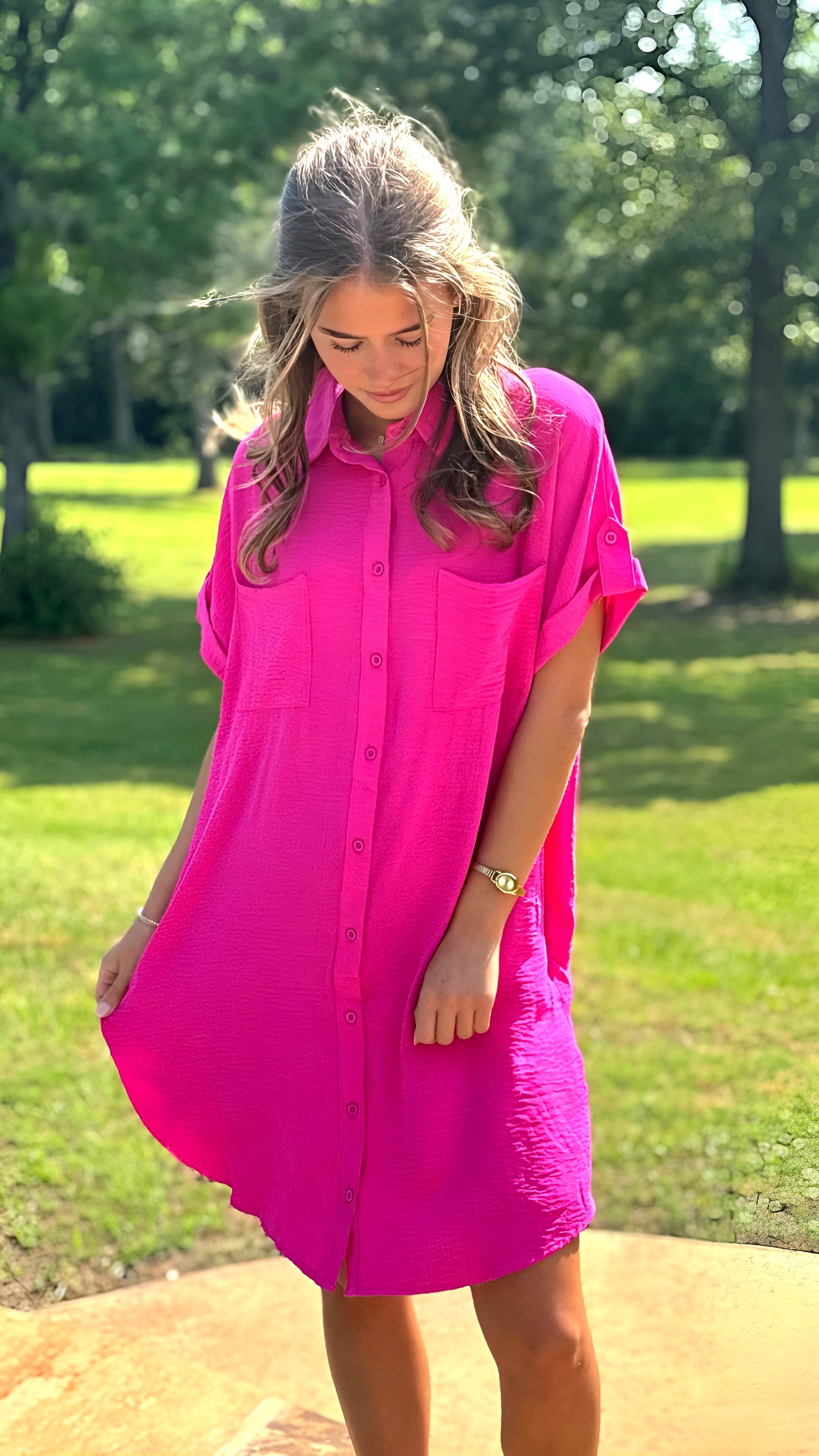 Drop Sleeve Button Up Shirt Dress in 6 Colors