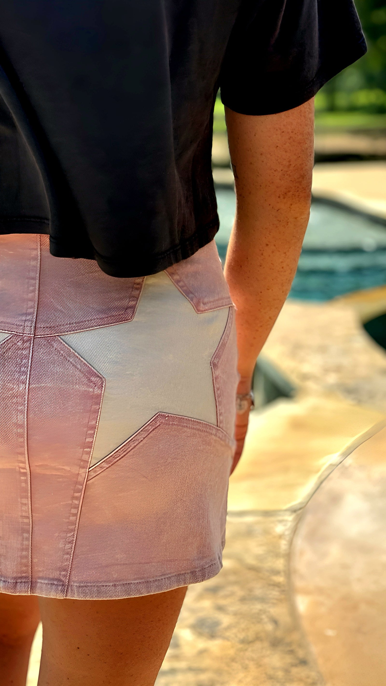 Woven Mini Skirt With Back Star Detail