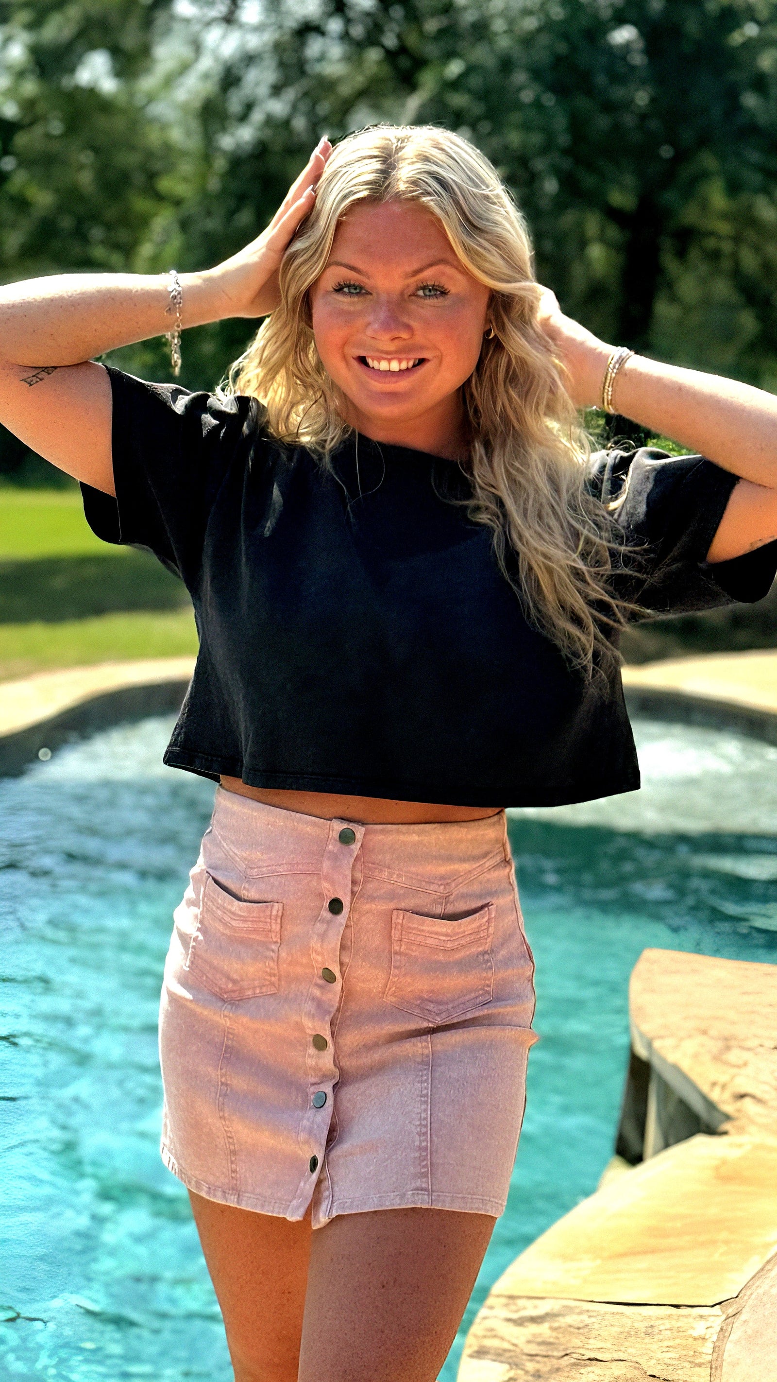 Woven Mini Skirt With Back Star Detail