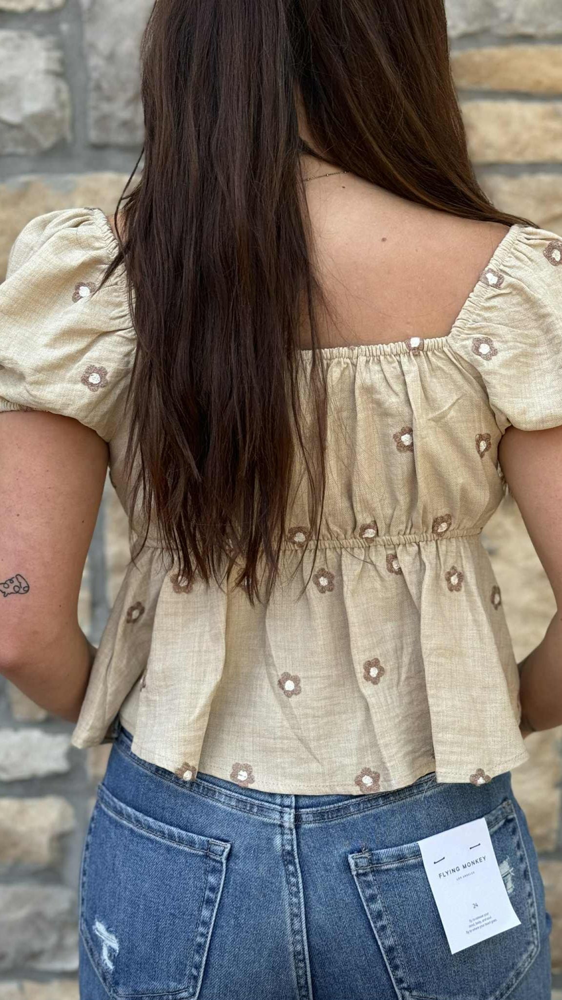 Embroidered Daisy Pleated Blouse