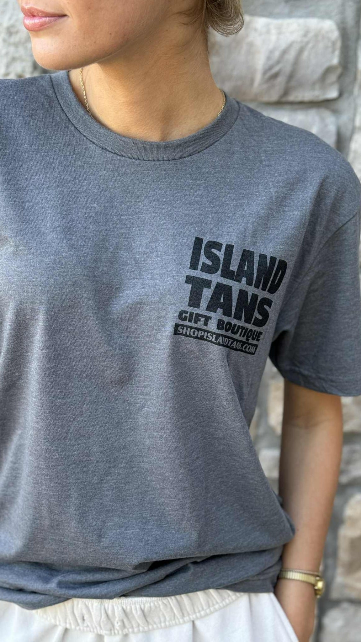 Island Tans Logo Tee- Heather Metal with Black
