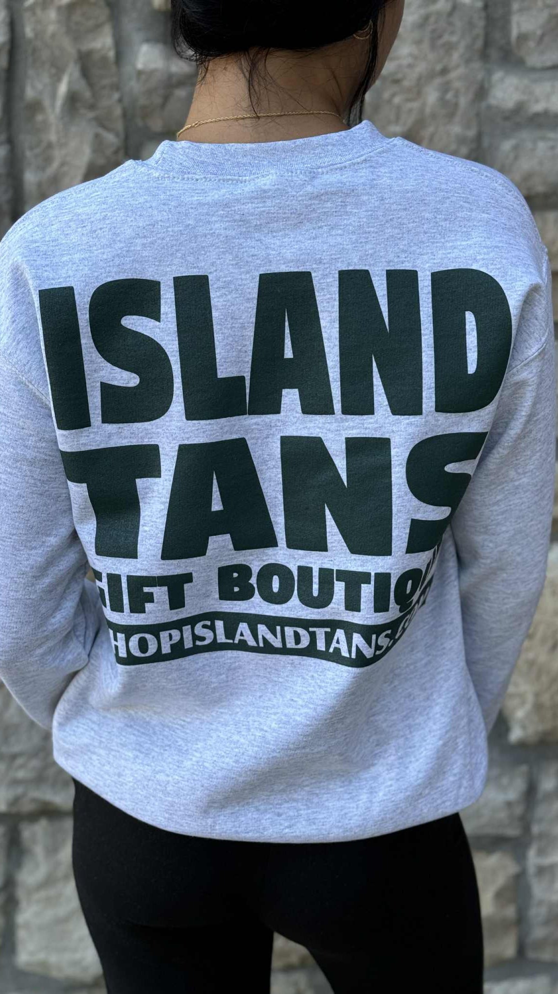 Island Tans Logo Tee- Sweatshirt Ash Grey with Green