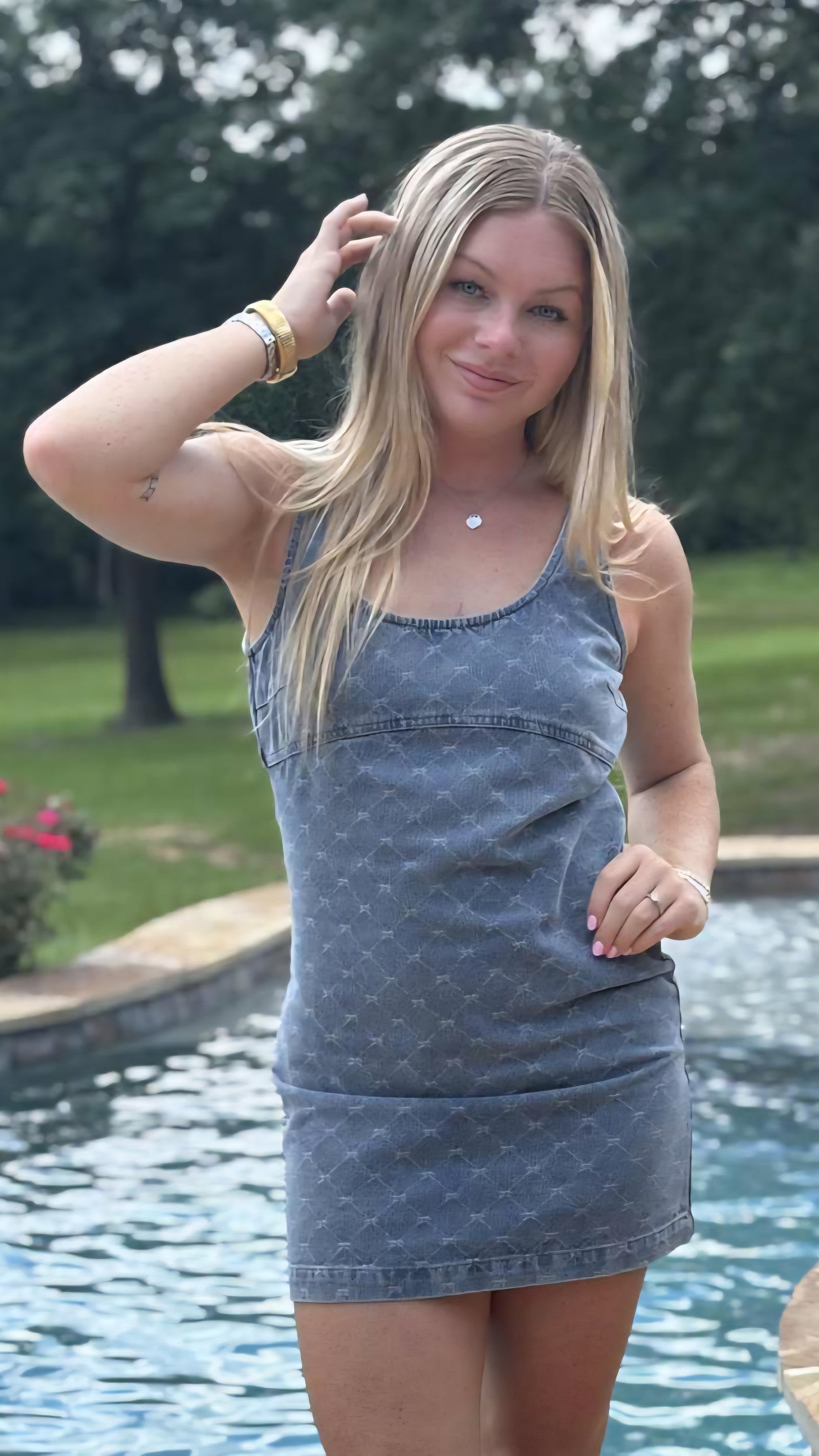 Sleeveless Denim Dress with Bow Detail