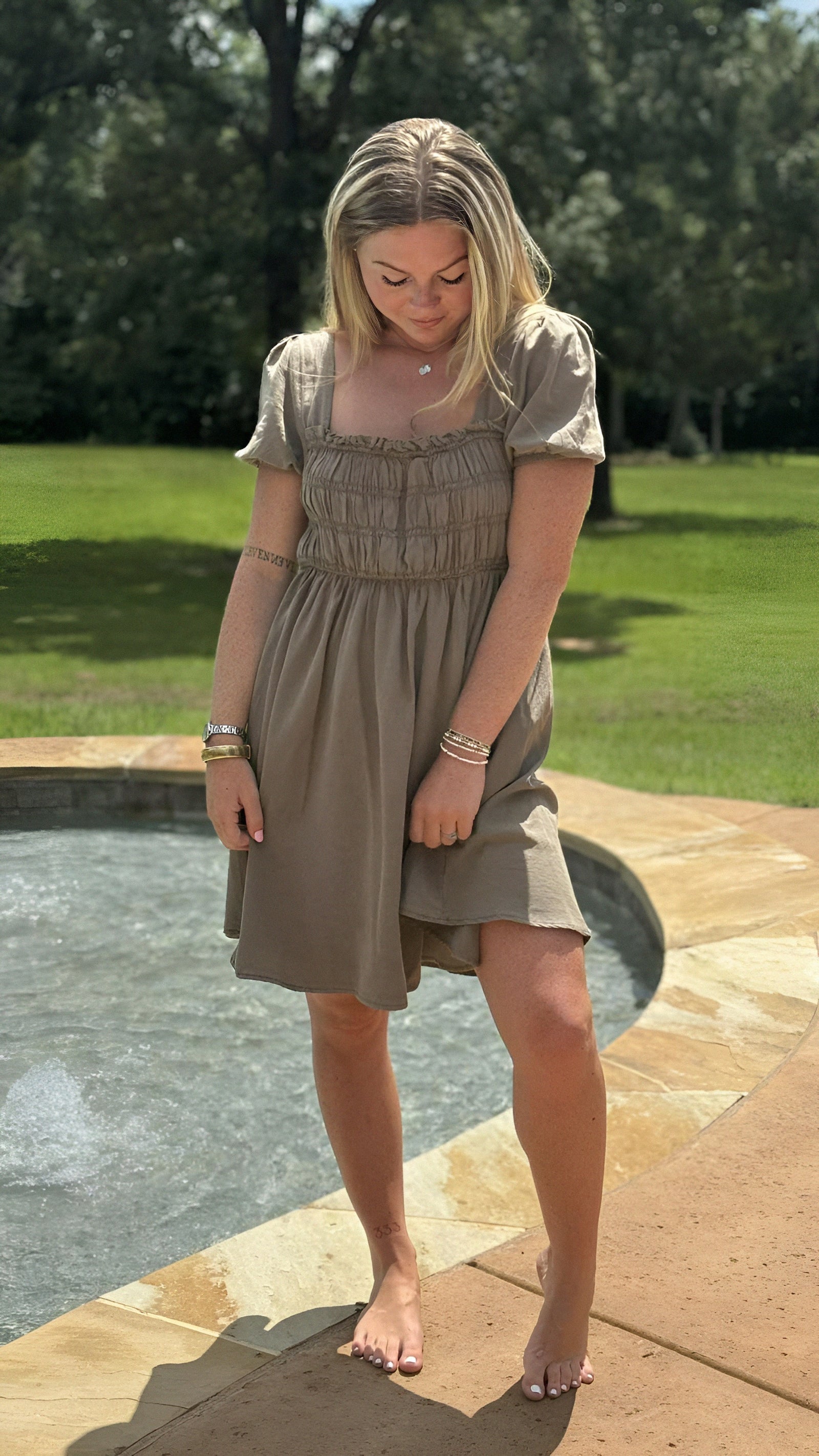 Mocked Short Sleeve Mini Dress in Mocha