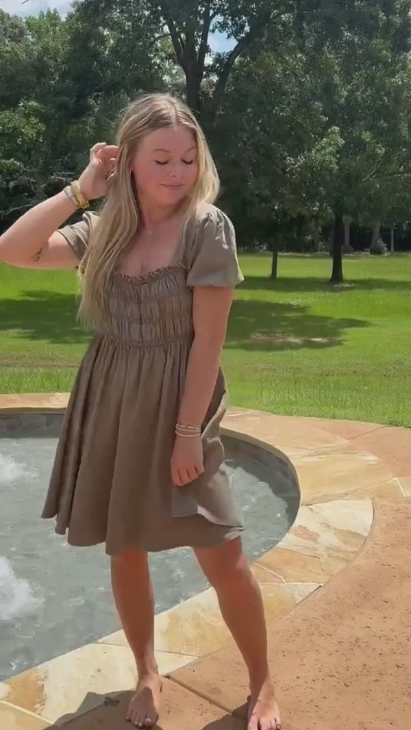 Mocked Short Sleeve Mini Dress in Mocha