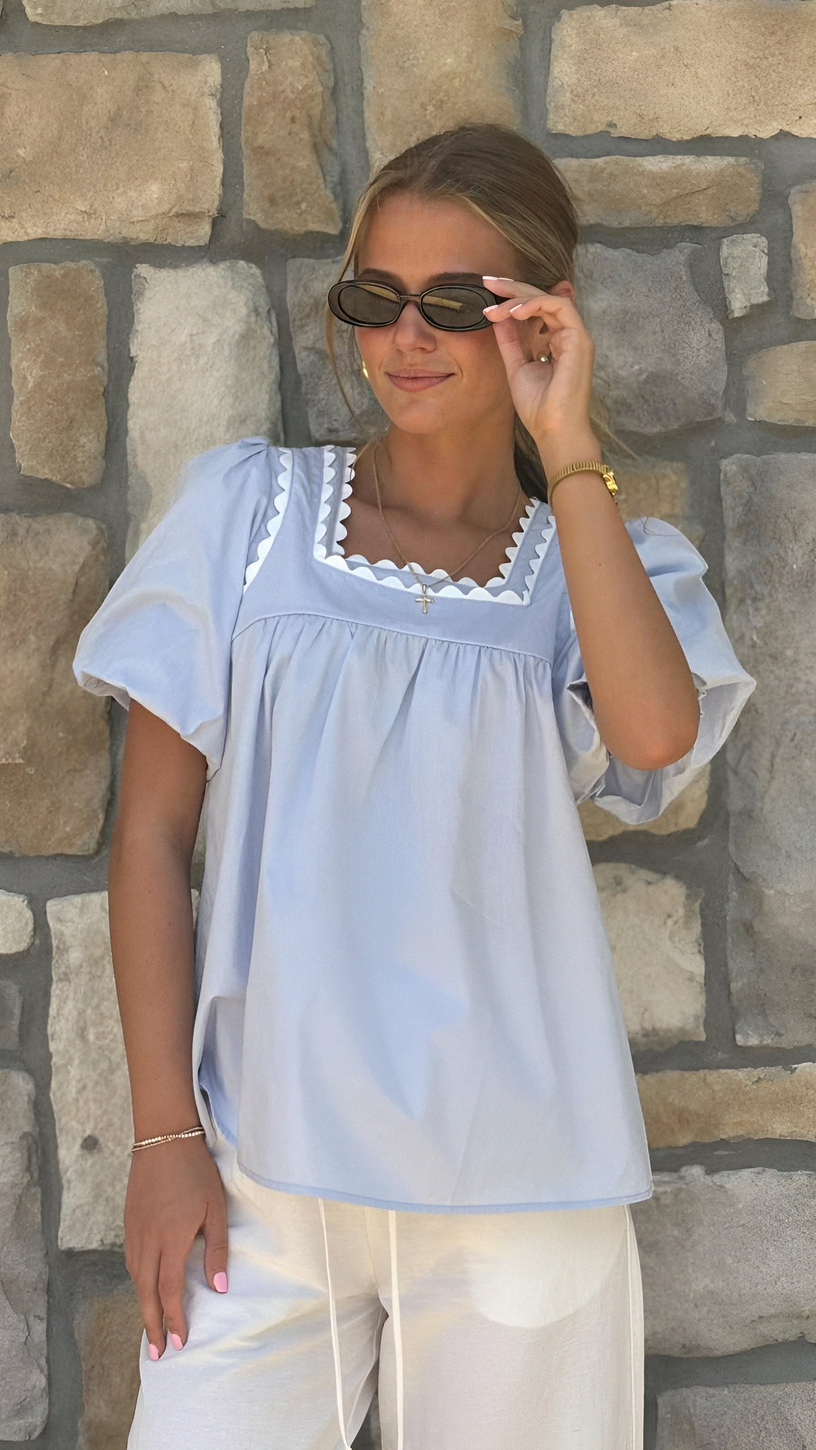 Puff Sleeve Poplin Babydoll with Back Bow