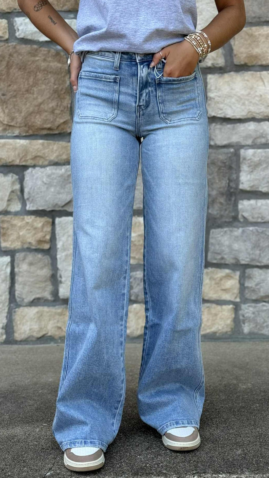 Flying Monkey High Rise Patch Pocket Wide Leg Jean F6058