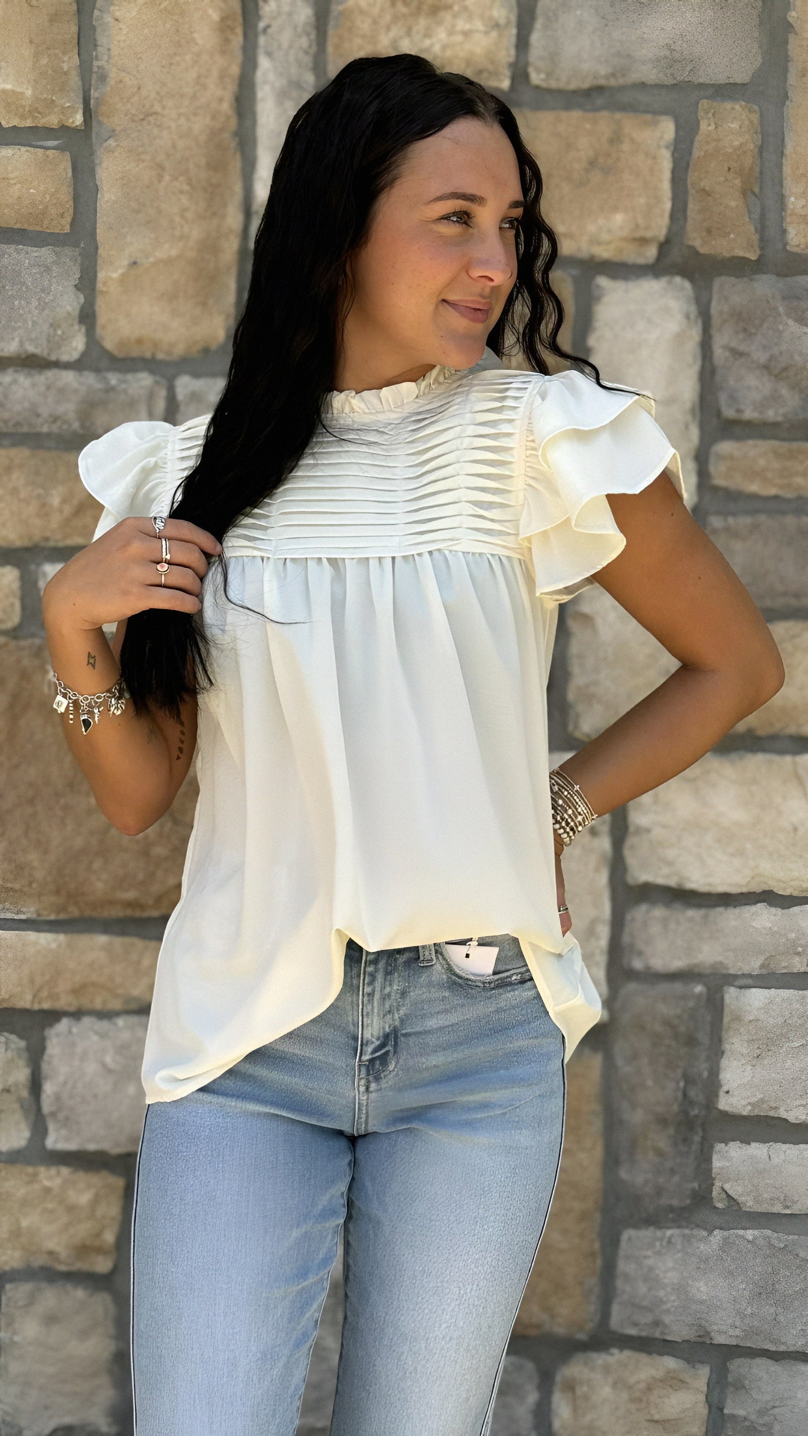 Ruffle Sleeve Pleated Top in 3 Colors