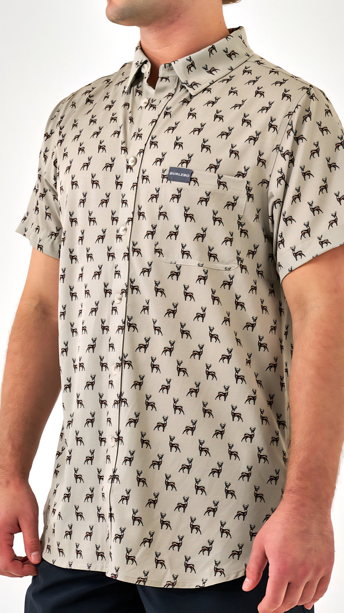Burlebo Performance Button Up Whitetail Deer Green