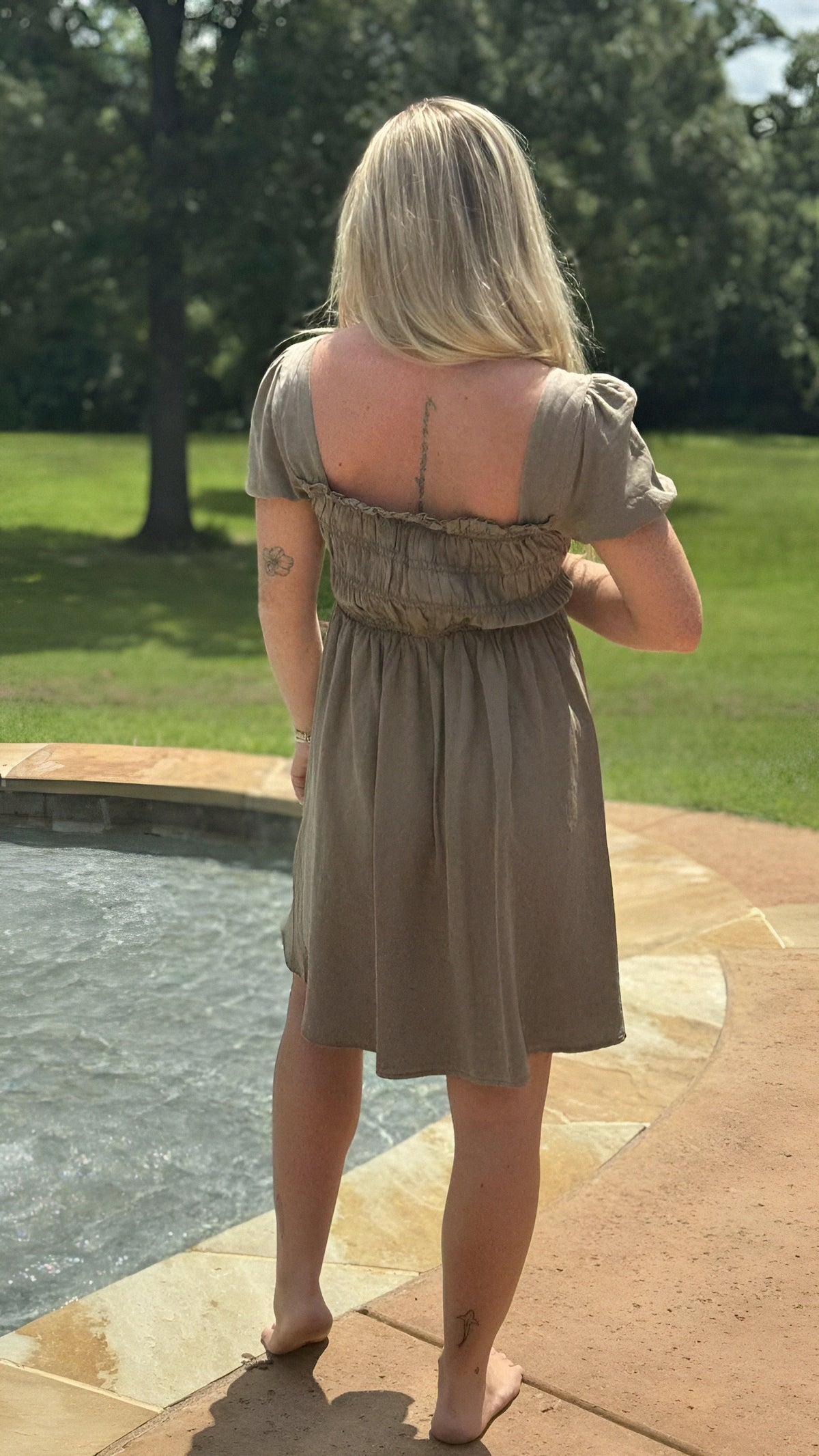 Mocked Short Sleeve Mini Dress in Mocha