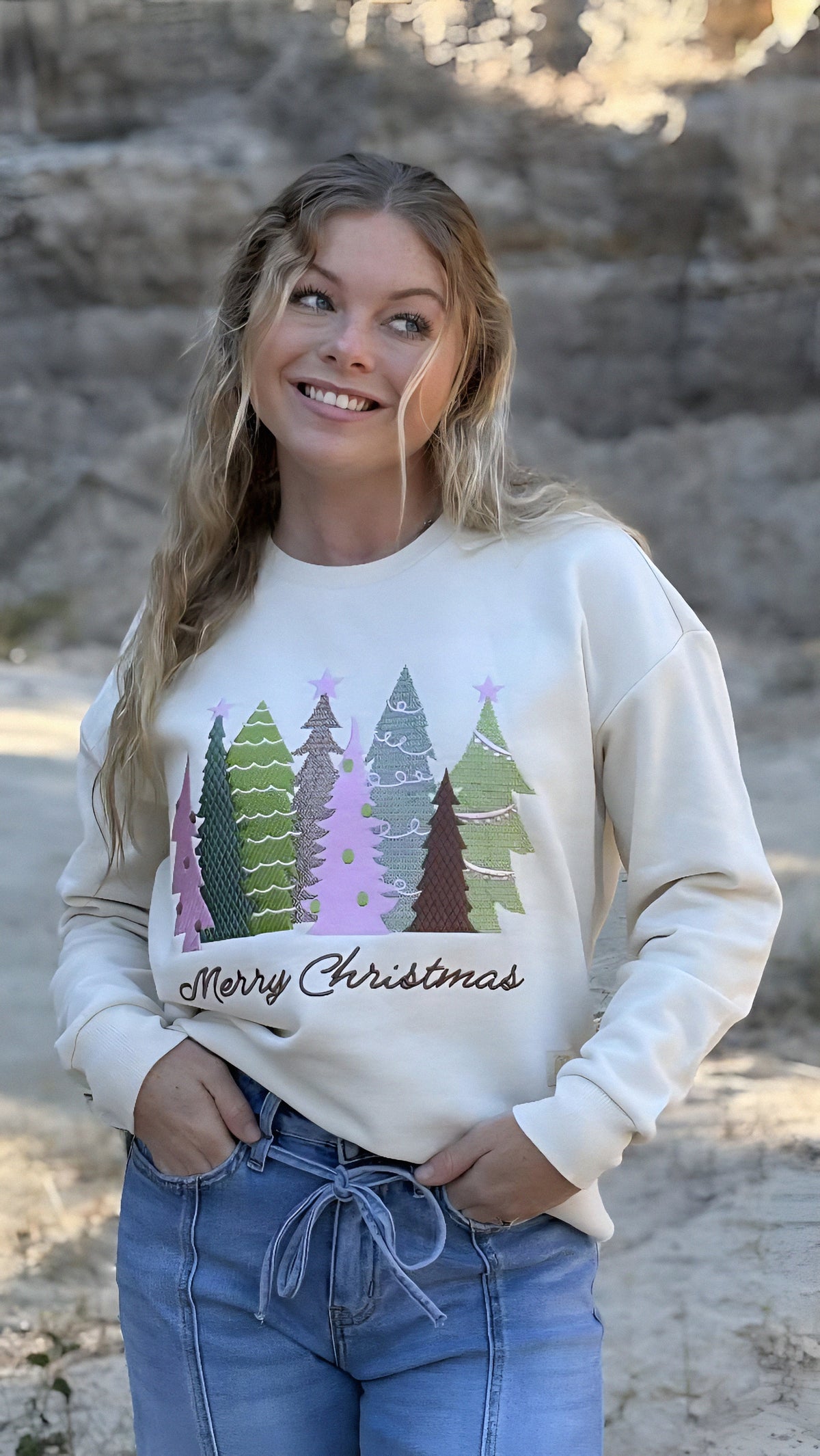 Christmas Embroidered Trees Fleece Top
