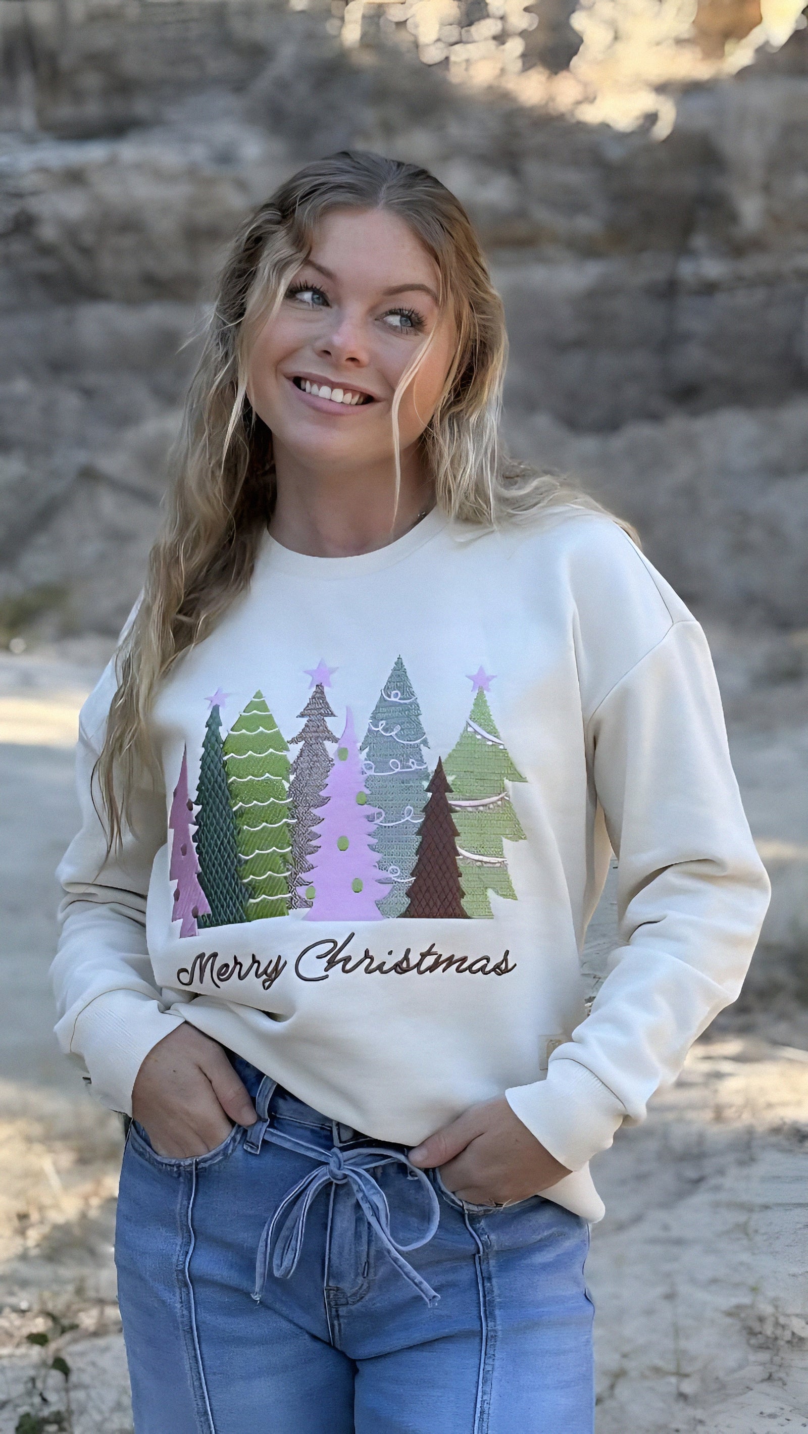 Christmas Embroidered Trees Fleece Top
