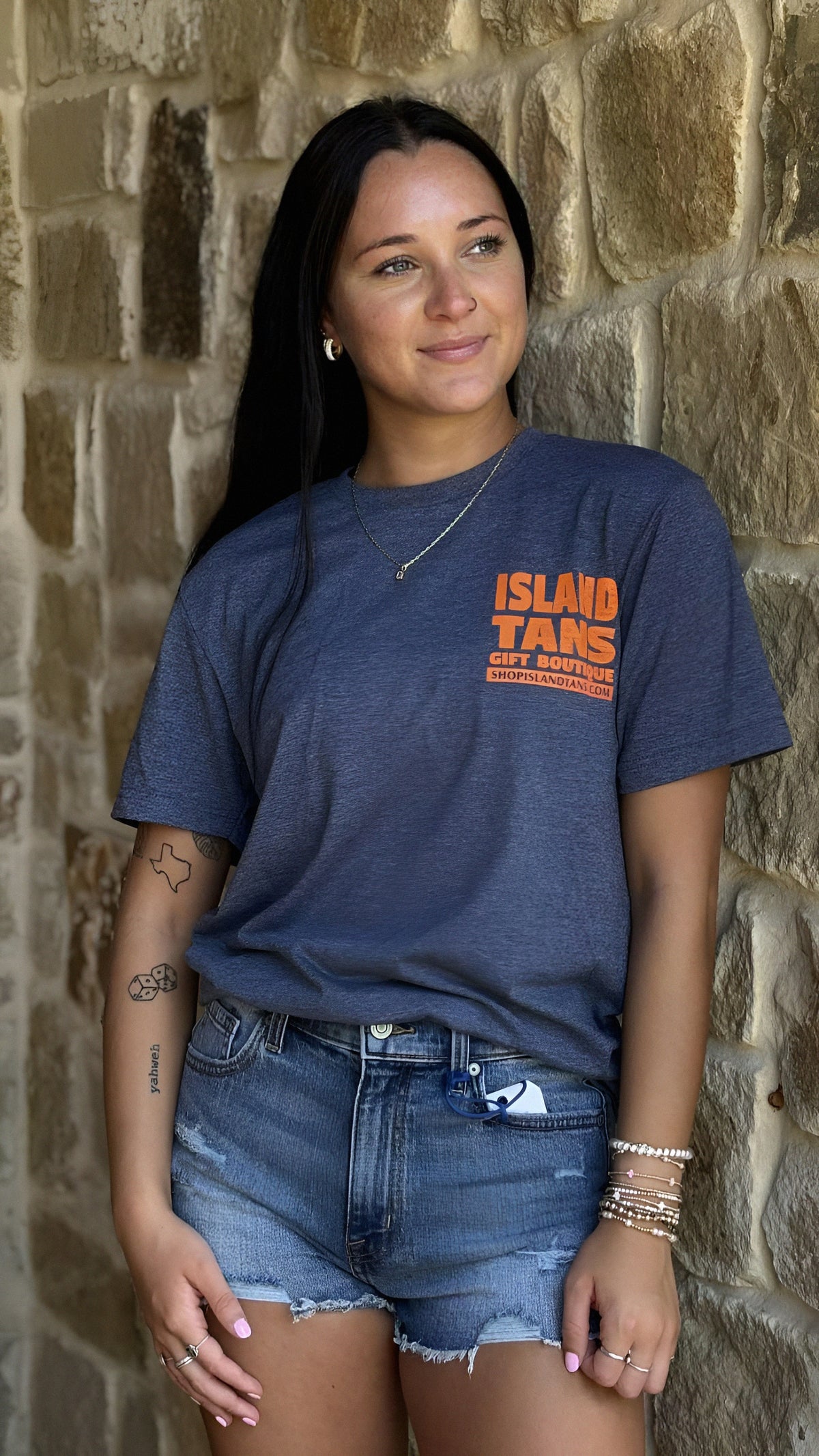 Island Tans Logo Tee- Heather Blue with Orange