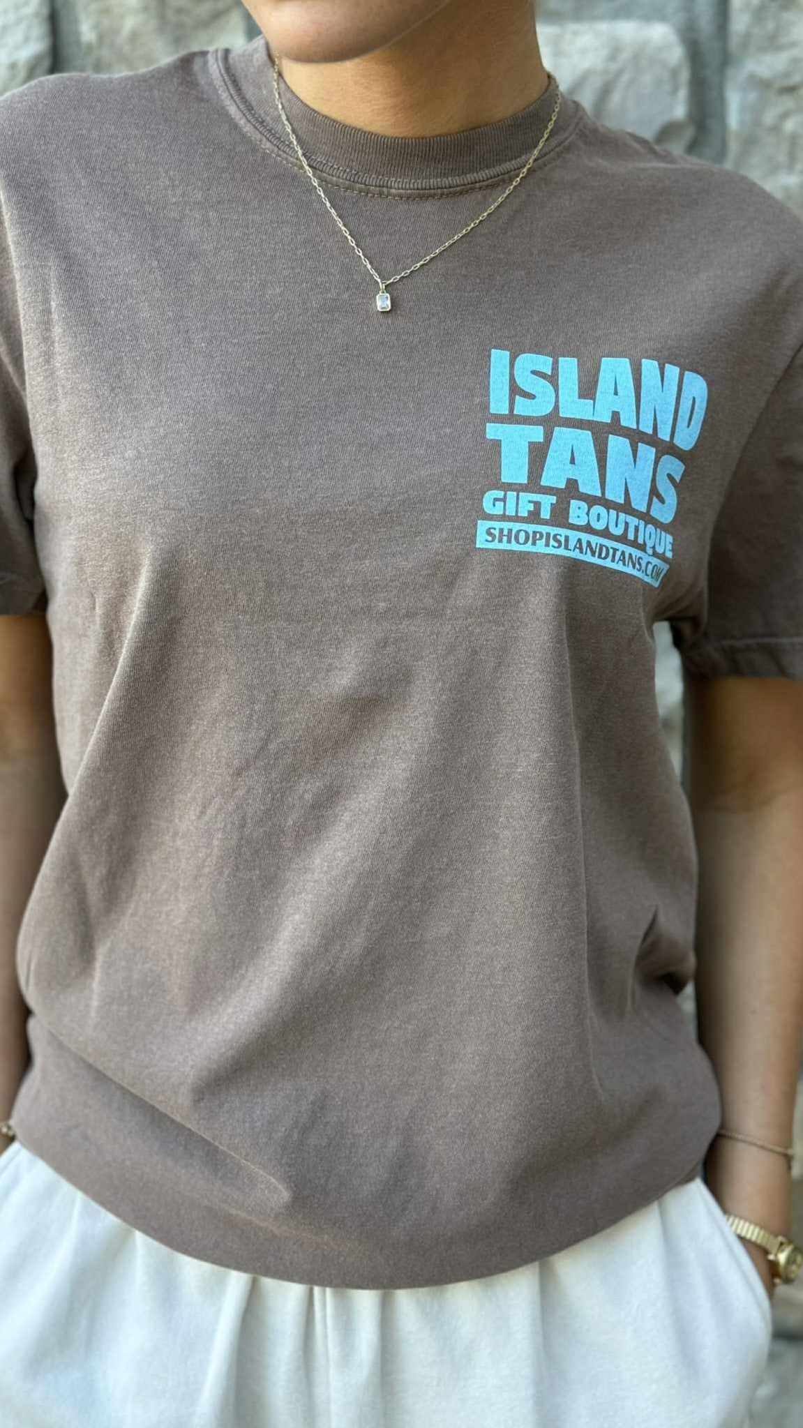 Island Tans Logo Tee- Espresso with Blue