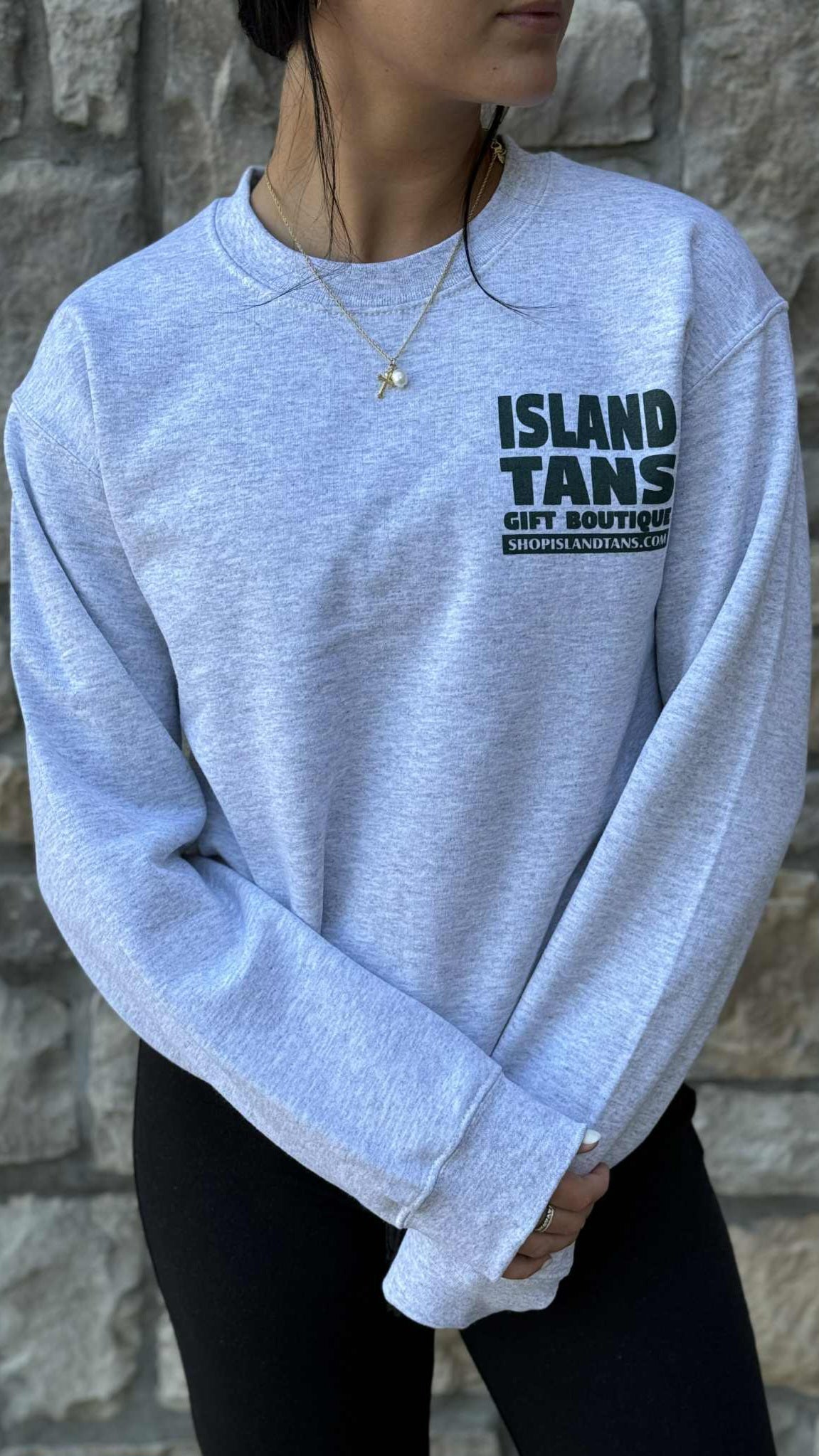Island Tans Logo Tee- Sweatshirt Ash Grey with Green