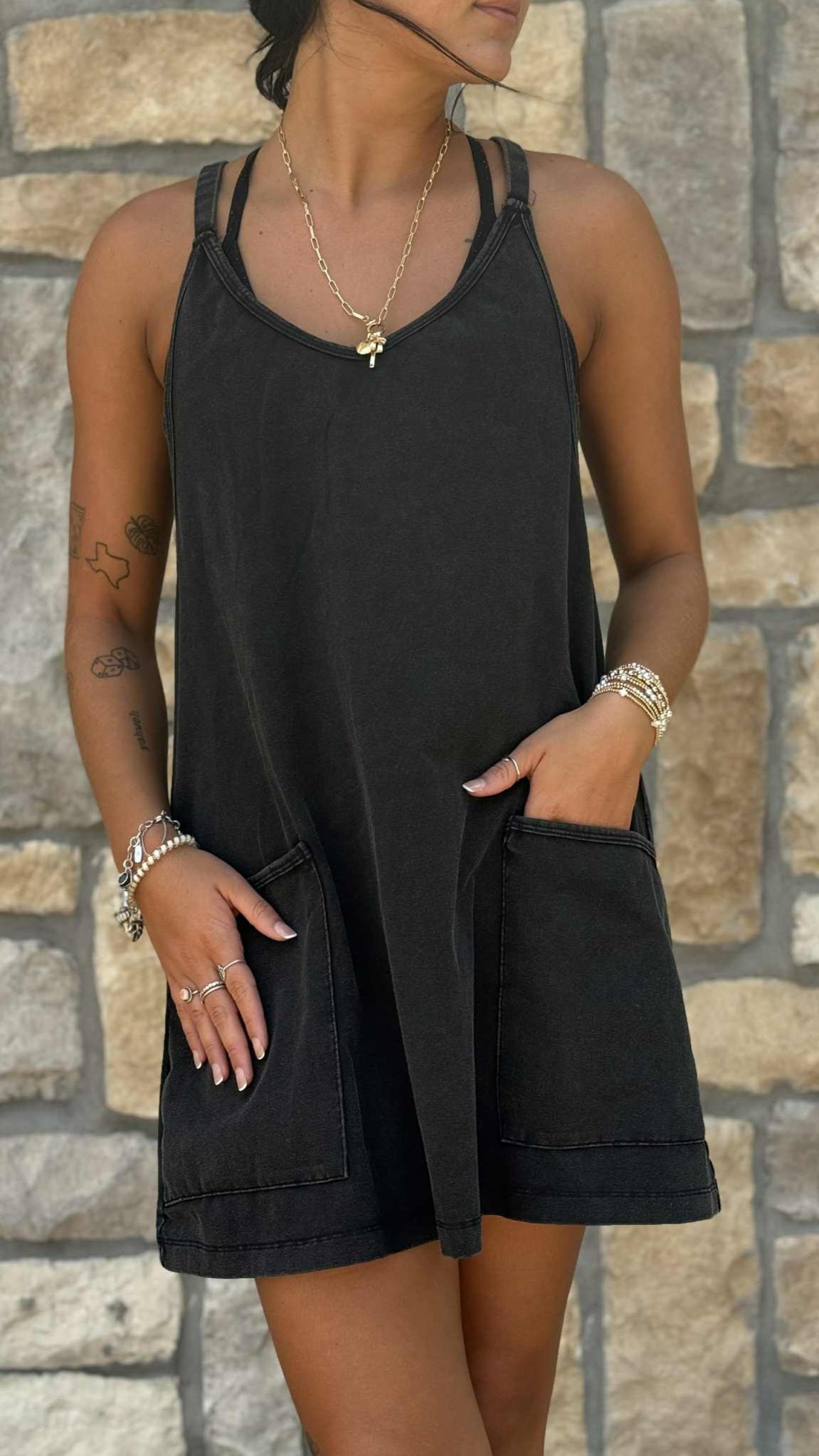 Washed Mini Romper Dress in 2 Colors