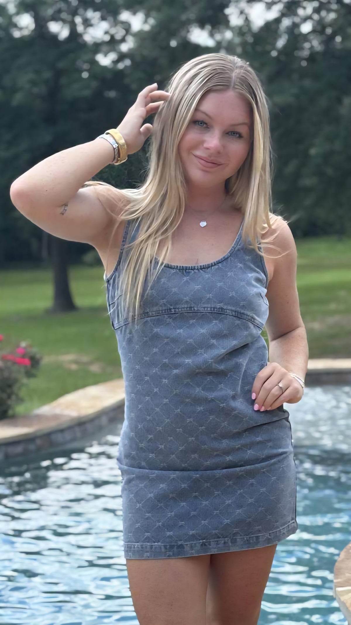 Sleeveless Denim Dress with Bow Detail