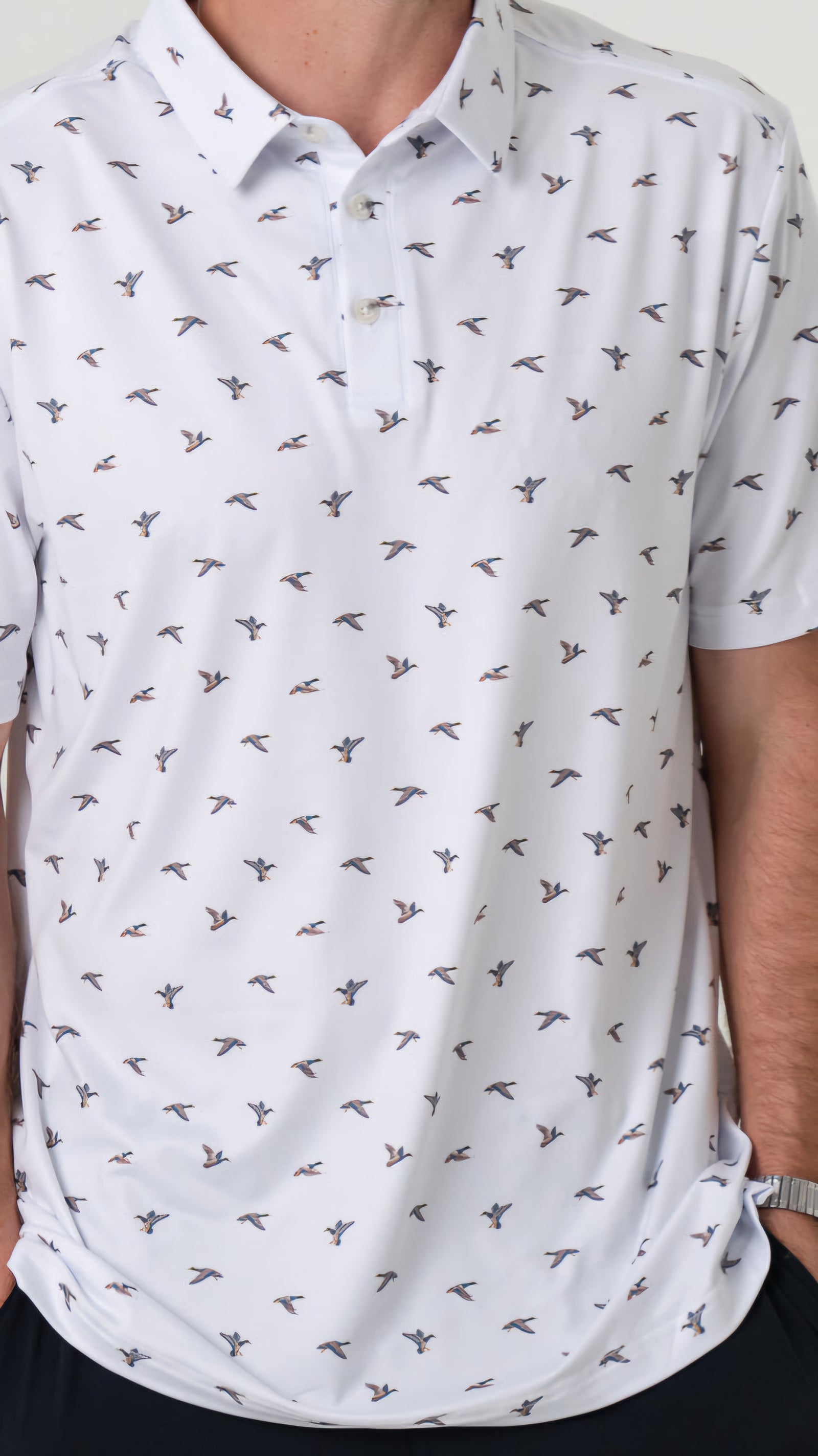 Burlebo Performance Polo - Ducks Flying In White