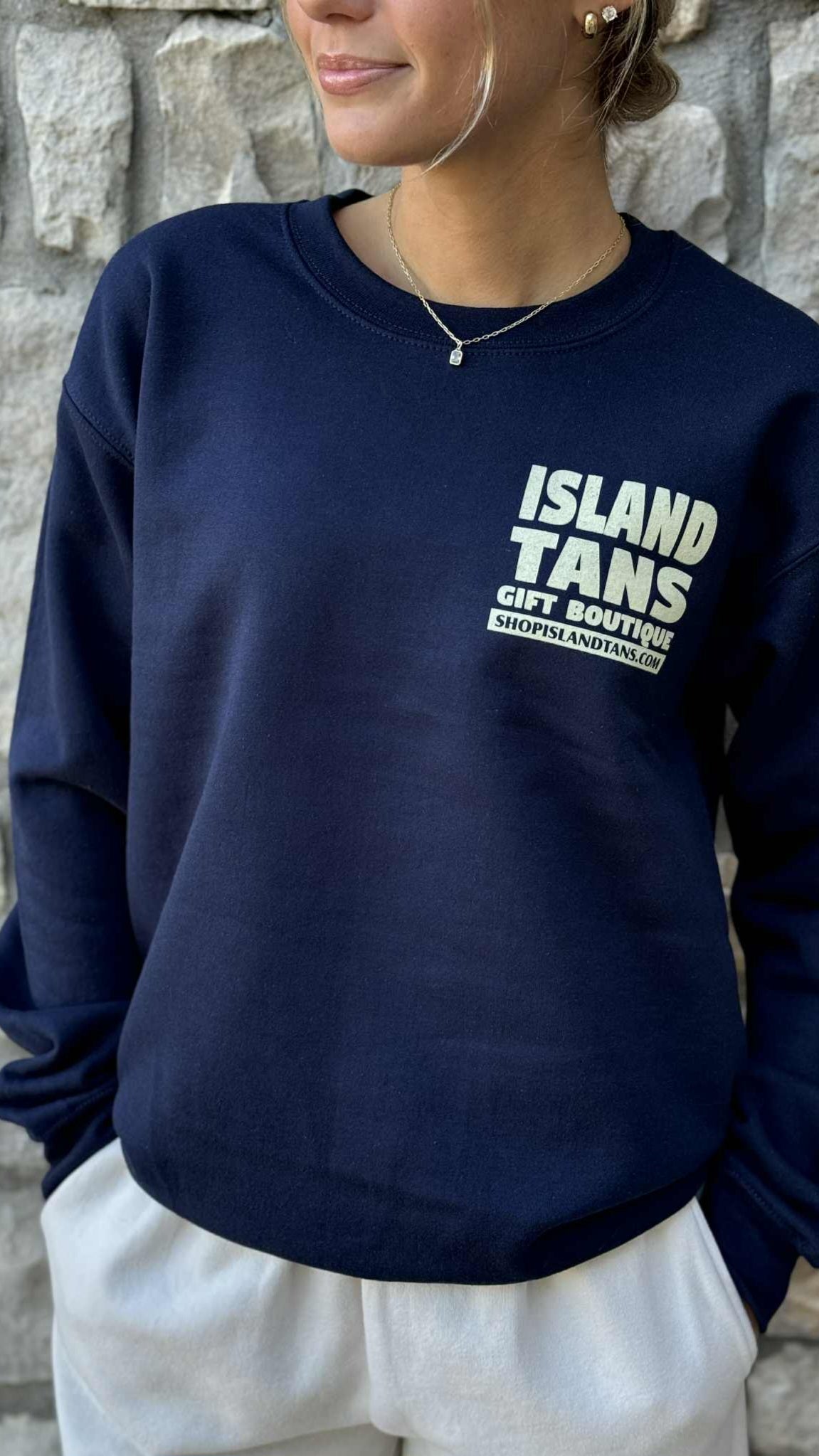Island Tans Logo Tee- Sweatshirt Navy with Beige