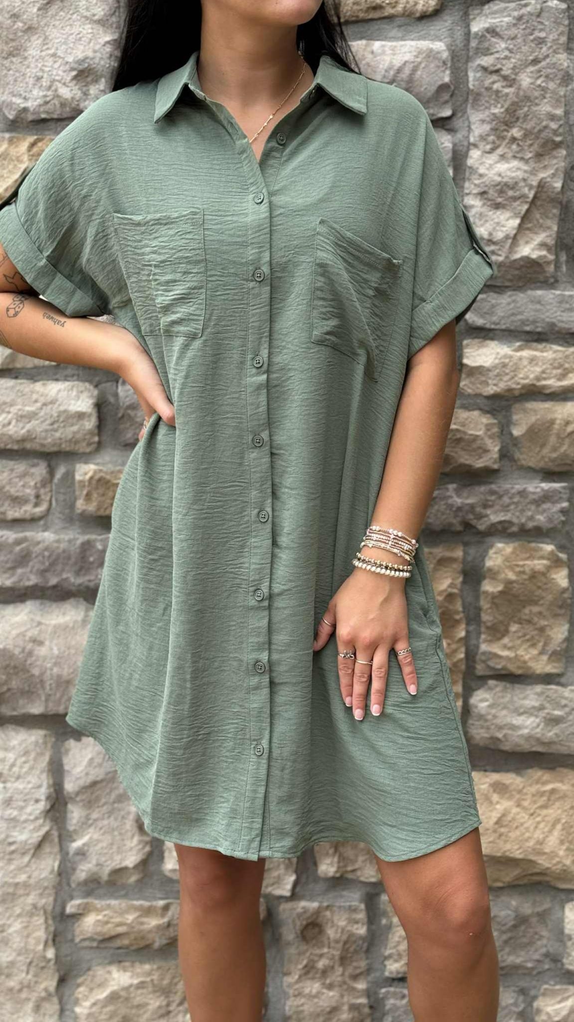 Drop Sleeve Button Up Shirt Dress in 6 Colors