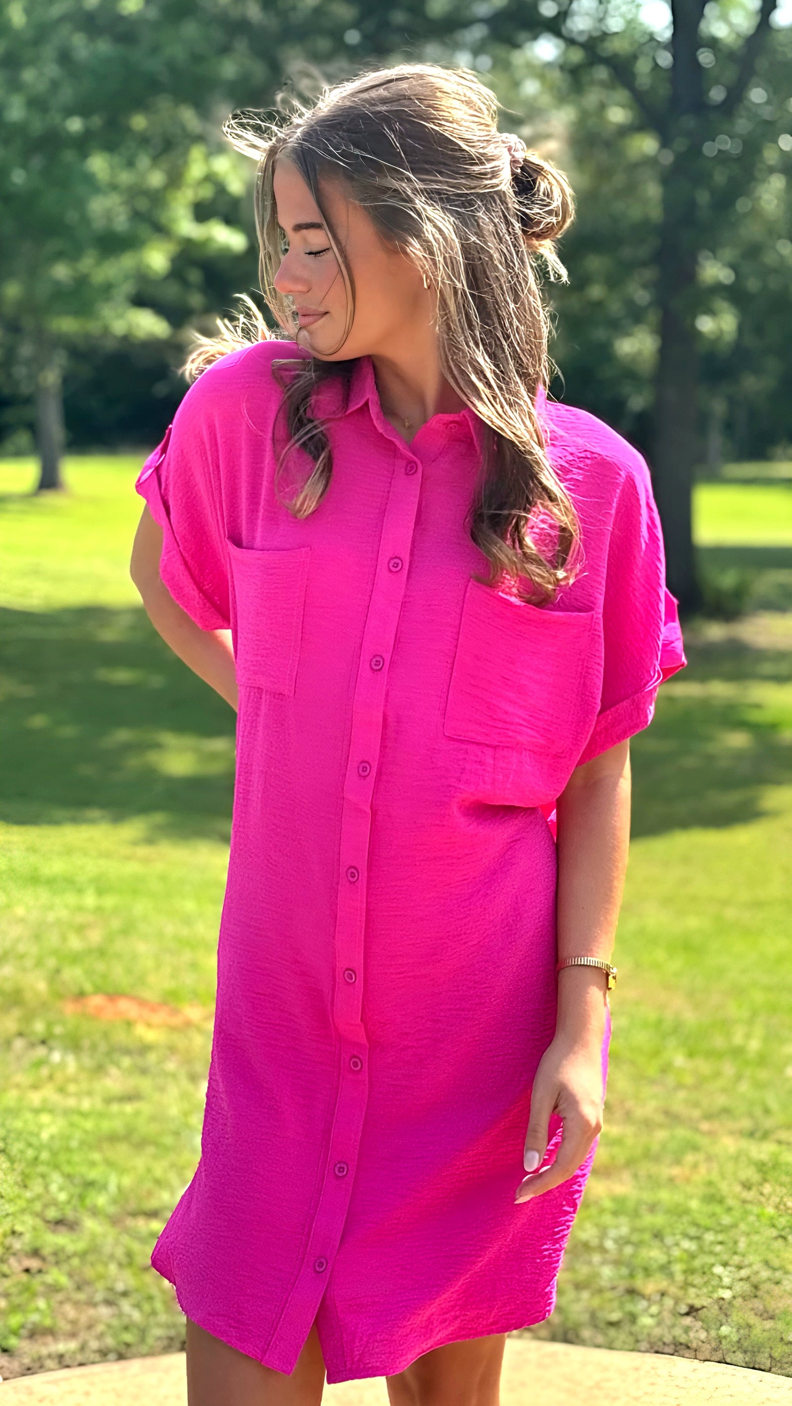 Drop Sleeve Button Up Shirt Dress in 6 Colors